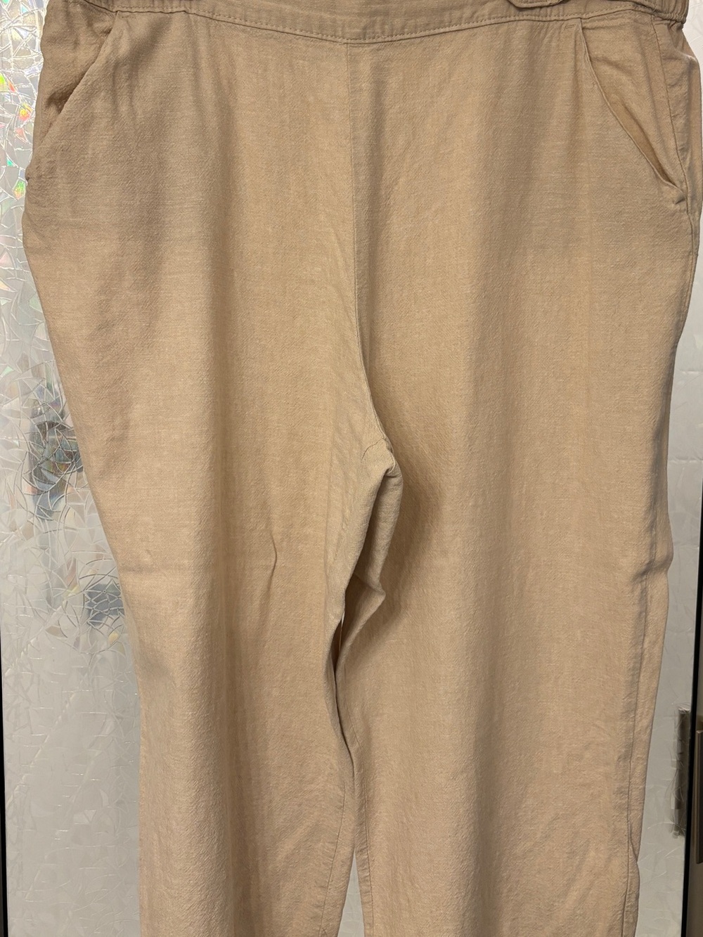 Women’s Casual Beige Linen-Blend Crop Pants